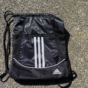 adidas Black Drawstring Backpack with White Three-Stripes